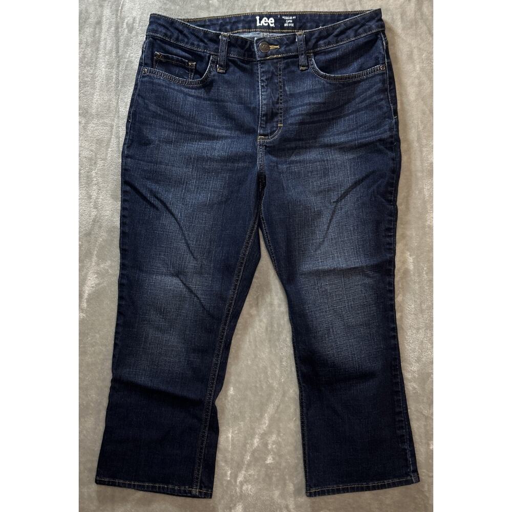 Lee Capri Jeans Women 12 Regular Fit Mid Rise Med Wash Mom Jeans Normcore USA